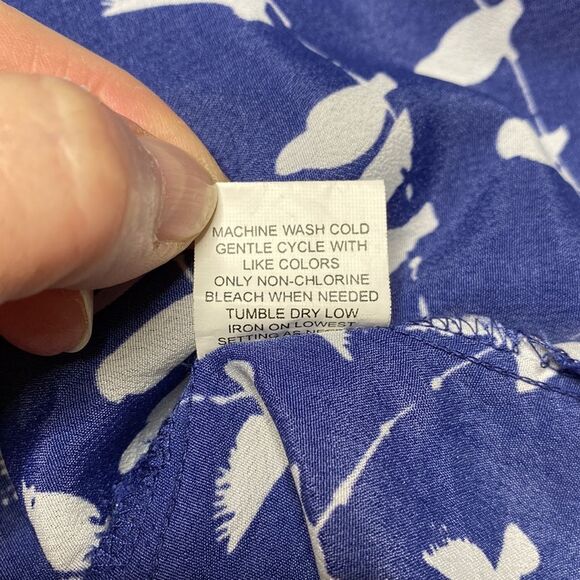 Elementz Birds on a Wire Button Front Blouse Convertible Sleeves Blue Sz XL - Picture 7 of 8